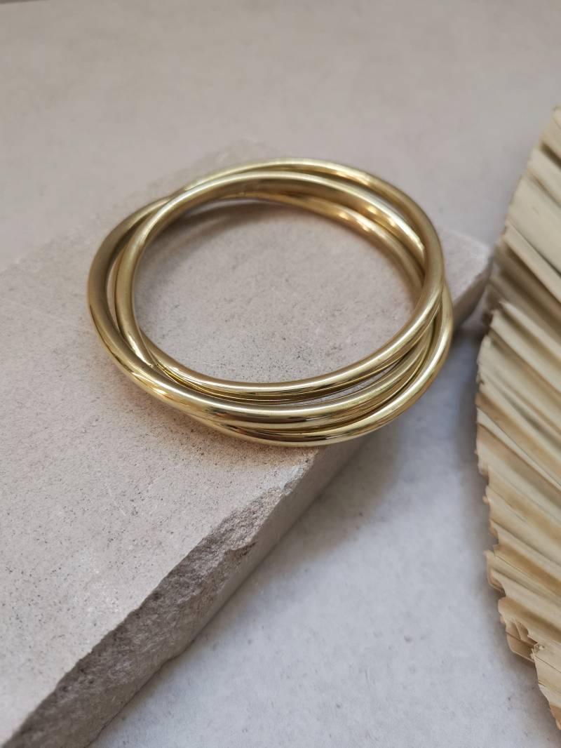 Chunky Statement Armreif Aus Goldenem Messing, Trio Armband, 3 in 1 Verschlungene Armreife Chunky Statement Armreif Aus Goldenem Messing, Trio Armband, 3 in 1 Verschlungene Armreife von CocosyBerlin