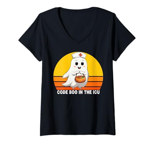 Damen Code Boo In The ICU Nurse Halloween-T-Shirt für Damen T-Shirt mit V-Ausschnitt von Code Boo For You