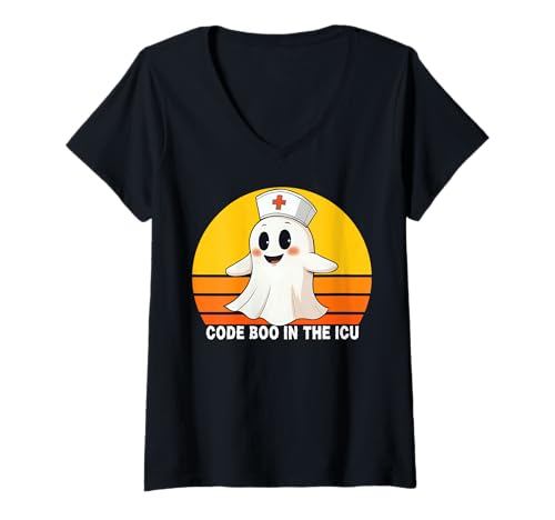 Damen Code Boo In The ICU Nurse Halloween-T-Shirt für Damen T-Shirt mit V-Ausschnitt von Code Boo For You