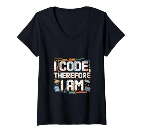 Damen Computer ICH PROGRAMMIERE, ALSO BIN ICH Nerd T-Shirt mit V-Ausschnitt Damen Computer ICH PROGRAMMIERE, ALSO BIN ICH Nerd T-Shirt mit V-Ausschnitt von Code Circuitry, Tech Geek