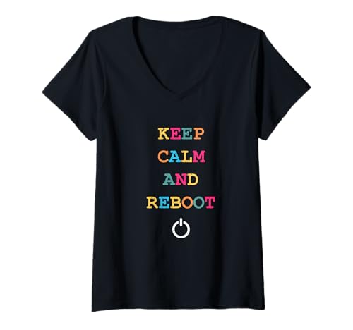 Damen Keep Calm and Reboot Lustige Computerunterstützung T-Shirt mit V-Ausschnitt Damen Keep Calm and Reboot Lustige Computerunterstützung T-Shirt mit V-Ausschnitt von Code Monkey Tees