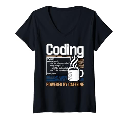 Damen Codierung angetrieben durch Koffein-Code-Programmierer T-Shirt mit V-Ausschnitt Damen Codierung angetrieben durch Koffein-Code-Programmierer T-Shirt mit V-Ausschnitt von Code Programming Engineers and Coffee Addicts
