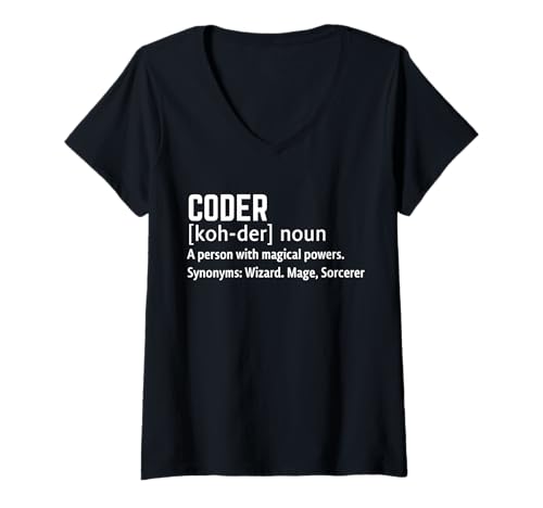 Damen Coder-Definition-Assistent des Programmierdesigns T-Shirt mit V-Ausschnitt Damen Coder-Definition-Assistent des Programmierdesigns T-Shirt mit V-Ausschnitt von Code Wizard Apparel