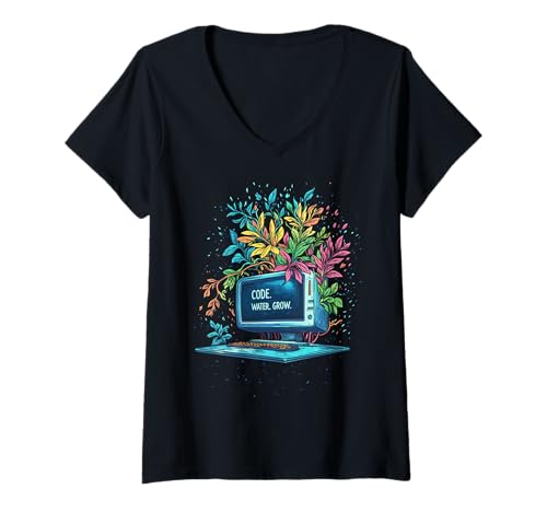 Damen Code Wasser wachsen Programmierer Anlagen Ästhetik T-Shirt mit V-Ausschnitt Damen Code Wasser wachsen Programmierer Anlagen Ästhetik T-Shirt mit V-Ausschnitt von Code & Chlorophyll - Plant Loving Programmers