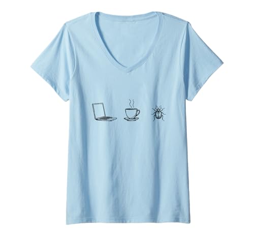 Damen Lustiges Programmier-Rebus-Design T-Shirt mit V-Ausschnitt von Code & Coffee Co.