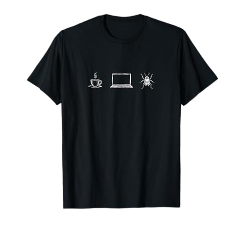 Coffee Laptop Bug Lustiger Programmier-Sketch T-Shirt Coffee Laptop Bug Lustiger Programmier-Sketch T-Shirt von Code & Debug Life