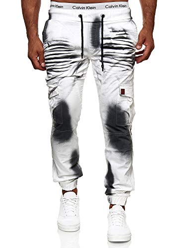 Code47 Designer Herren Jeans Hose Regular Skinny Fit Jeanshose Basic Stretch Chino Herrenjeans Herrenhose Trousers (Dirty White, 36) von Code47
