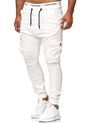 Code47 Herren Chino Jogg Jogger Jeans Slim Fit Cargo Stretch W29-W38 Weiß W38 L32 von Code47