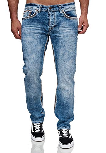 Code47 Herren Jeans Hose Herrenjeans Herrenhose Washed Jeanshose Designer Denim Denimjeans Straight Cut Regular Fit Stretch Basic Stretch Dark Grey/Blue W29-W38 (W30 L32, 5181 Blau Gold) von Code47