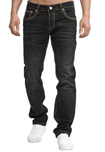 Code47 Herren Jeans Hose Regular Fit Männer Bootcut Denim Five Pocket Thick Seam Designer Modell 901 Black 30 von Code47