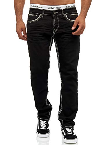 Code47 Herren Jeans Hose Washed Straight Cut Regular Stretch Dark Grey/Blue W29-W38 (W33 L32, 5180 Schwarz) von Code47