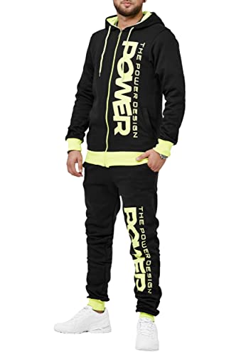 Code47 Herren Jogginganzug Sportanzug Fitness Jogging Traininganzug Freizeitanzug Fitnessanzug Gym Basic Design Jacke Hose Kapuze Sport Gym Männer JG-4115C Neon Gelb XL von Code47