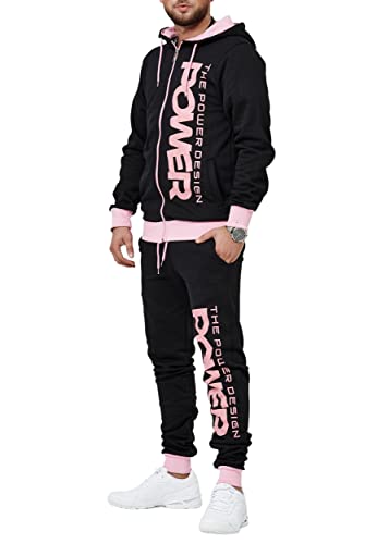 Code47 Herren Jogginganzug Sportanzug Fitness Jogging Traininganzug Freizeitanzug Fitnessanzug Gym Basic Design Jacke Hose Kapuze Sport Gym Männer JG-4115C Rosa XL von Code47