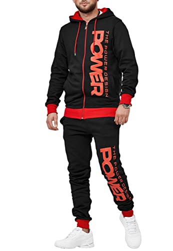 Code47 Herren Jogginganzug Sportanzug Fitness Jogging Traininganzug Freizeitanzug Fitnessanzug Gym Basic Design Jacke Hose Kapuze Sport Gym Männer JG-4115C Rot XL von Code47