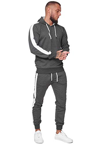 Code47 Herren Jogginganzug Trainingsanzug Männer Sportanzug Fitness Fitnessanzug Outfit Streetwear Jogginghose Hoodie-Sporthose Sportbekleidung Comfort Pullover Fit (XXL, Antrazit) von Code47