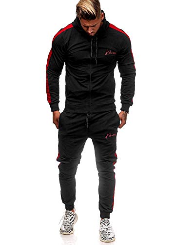 Code47 Herren Jogginganzug Trainingsanzug Sportanzug Jogginghose Hoodie-Sporthose Jogger Modell 3392 Schwarz-Rot S von Code47