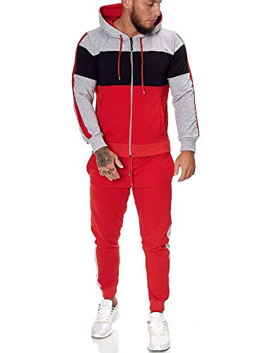 Code47 | Herren Trainingsanzug | Jogginganzug | Sportanzug | Jogging Anzug | Hoodie-Sporthose | Jogging-Anzug | Trainings-Anzug | Jogging-Hose | Modell JG-1082 Grau-Schwarz-Rot S von Code47