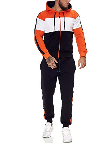 Code47 | Herren Trainingsanzug | Jogginganzug | Sportanzug | Jogging Anzug | Hoodie-Sporthose | Jogging-Anzug | Trainings-Anzug | Jogging-Hose | Modell JG-1082 Orange-Weiss-Schwarz S von Code47
