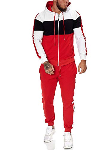 Code47 | Herren Trainingsanzug | Jogginganzug | Sportanzug | Jogging Anzug | Hoodie-Sporthose | Jogging-Anzug | Trainings-Anzug | Jogging-Hose | Modell JG-1082 Weiss-Schwarz-Rot XXL von Code47