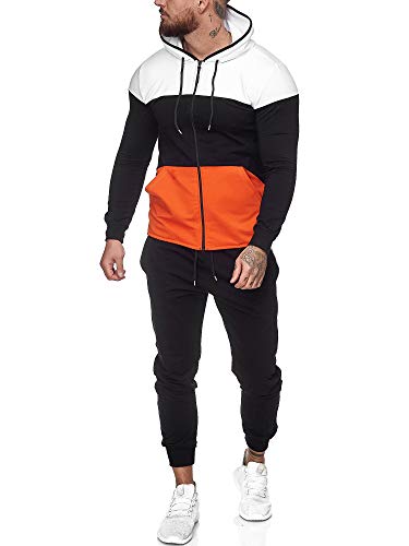 Code47 | Herren Trainingsanzug | Jogginganzug | Sportanzug | Jogging Anzug | Hoodie-Sporthose | Jogging-Anzug | Trainings-Anzug | Jogging-Hose | Modell JG-1083 Weiss-Schwarz-Orange XXL von Code47