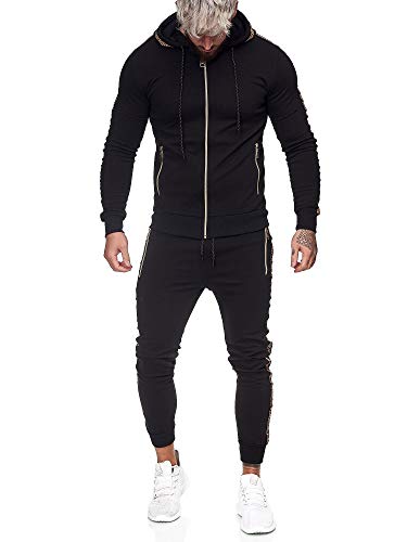 Code47 Herren Trainingsanzug Jogginganzug Sportanzug Jogging Anzug Hoodie-Sporthose Jogging-Anzug Trainings-Anzug Jogging-Hose (S, Schwarz) von Code47