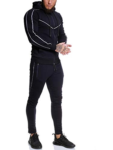 Code47 Herren Trainingsanzug Trainings-Anzug Reflektor Jogginganzug Jogger Sweat Sportanzug Jogging Anzug Hoodie-Sporthose Jogging-Anzug Jogging-Hose (XL, Navy) von Code47