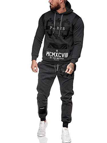 Code47 Leder Herren Jogging Anzug Jacke Sport Hose Fitness Jogginganzug Sportanzug Trainingsanzug Freizeitanzug Training Gym Männer Herrenanzug Hoodie Hose (XXL, anthrazit) von Code47