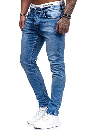 Herren Designer Chino Jeans Hose Basic Stretch Jeanshose Slim Fit W28-W36 Hellblau 5080 W28 L32 von Code47