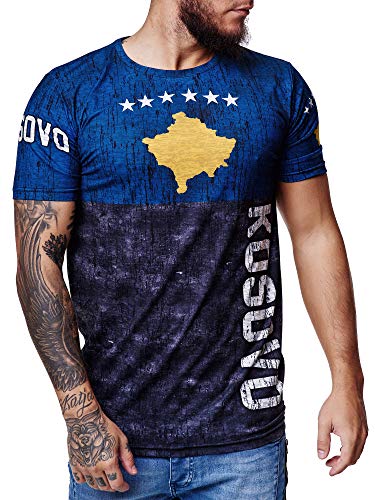 Herren Länder T-Shirt Kurzarm Rundhals Fußball Kosovo 1517 S von Code47