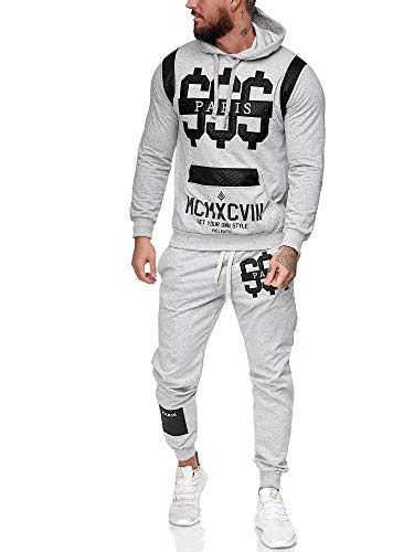 Leder Herren Jogging Anzug Jacke Sport Hose Fitness Hoodie Hose S16 S-XXL (3XL, hellgrau) von Code47