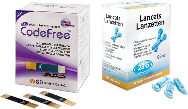 CodeFree Blutzucker-Teststreifen 50 Stk. + Blutlanzetten 50 Stk., 28 G, Vorteilspack - Sparpack, 1-St. von CodeFree