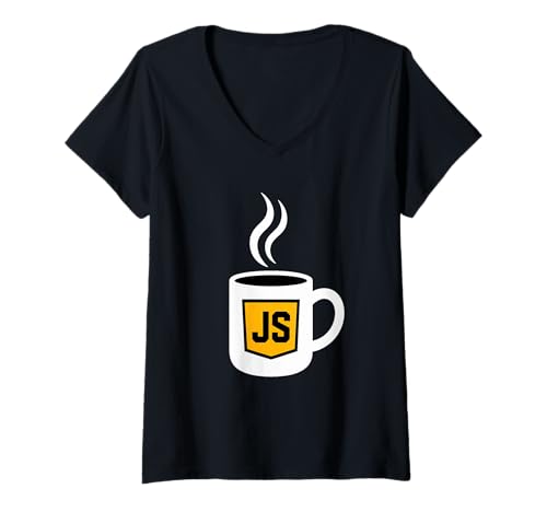 Damen JavaScript Dev Kaffeetasse Code T-Shirt mit V-Ausschnitt Damen JavaScript Dev Kaffeetasse Code T-Shirt mit V-Ausschnitt von CodeFuel Studio