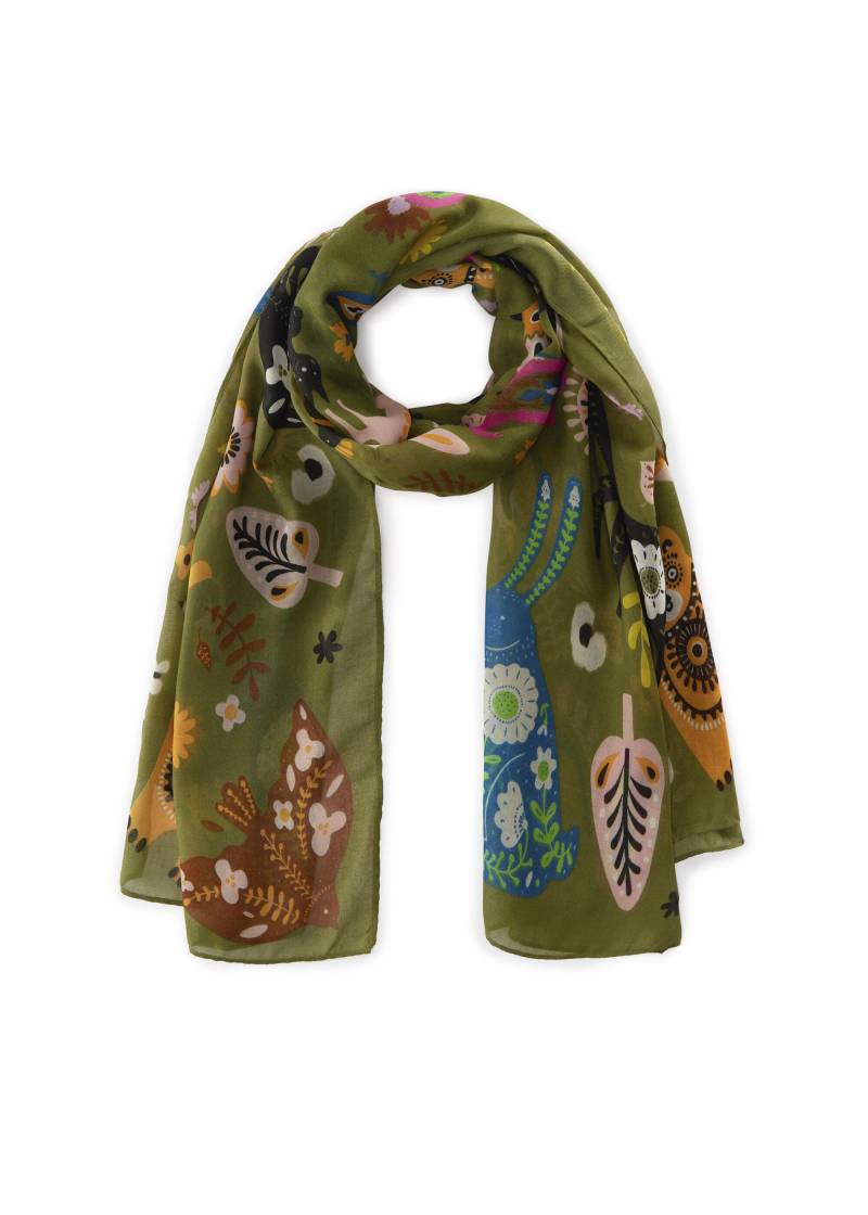Großer Schal aus recyceltem Polyester mit verspielten Folklore-Motiven grün - Gr. - one size von Codello Lifestyle Accessories GmbH