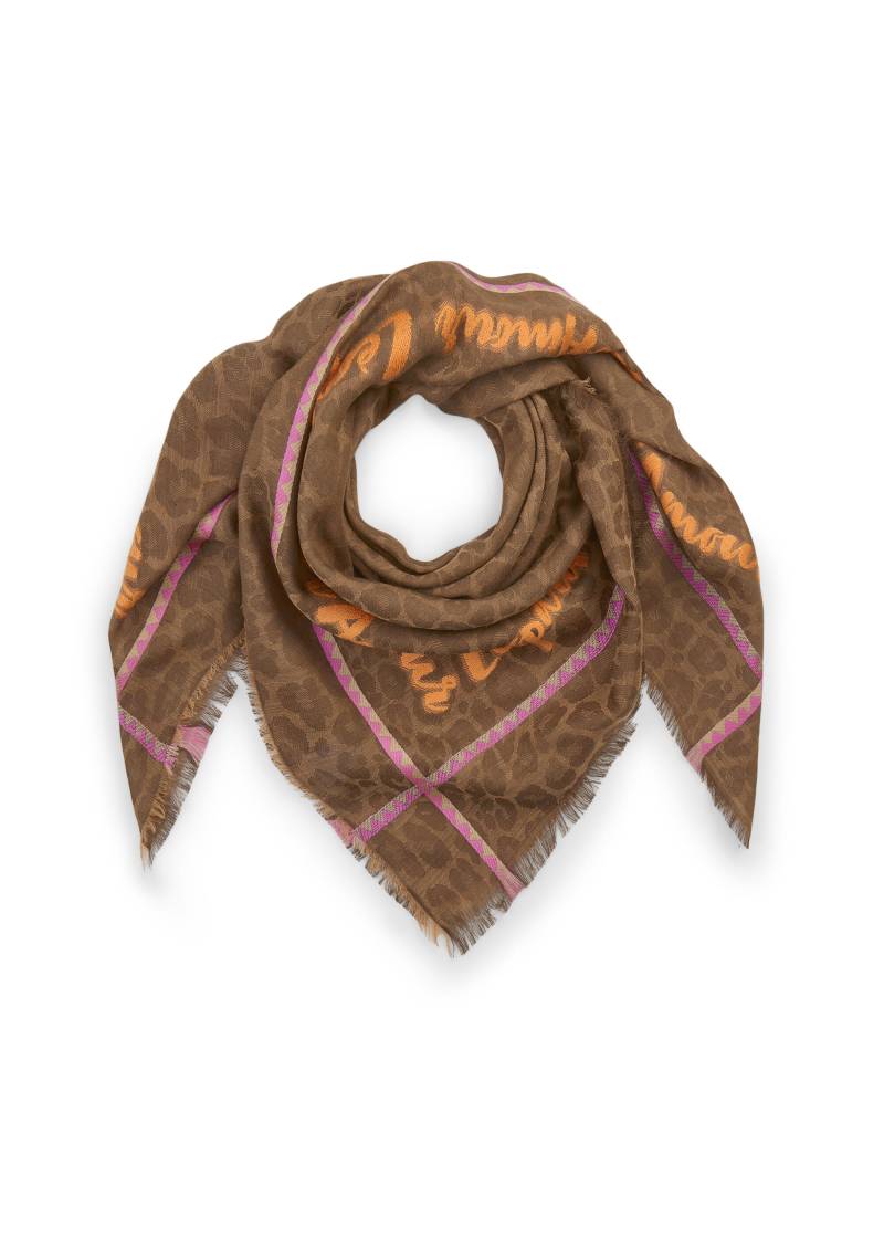 Jacquard Tuch aus Woll-Baumwoll-Mischung mit Leomuster und Schriftzug braun - Gr. - one size von Codello Lifestyle Accessories GmbH