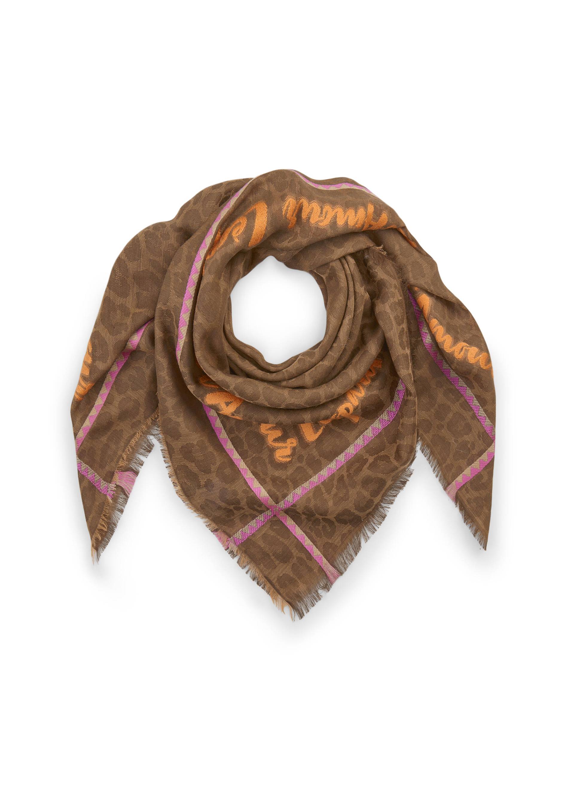 Jacquard Tuch aus Woll-Baumwoll-Mischung mit Leomuster und Schriftzug braun - Gr. - one size von Codello Lifestyle Accessories GmbH