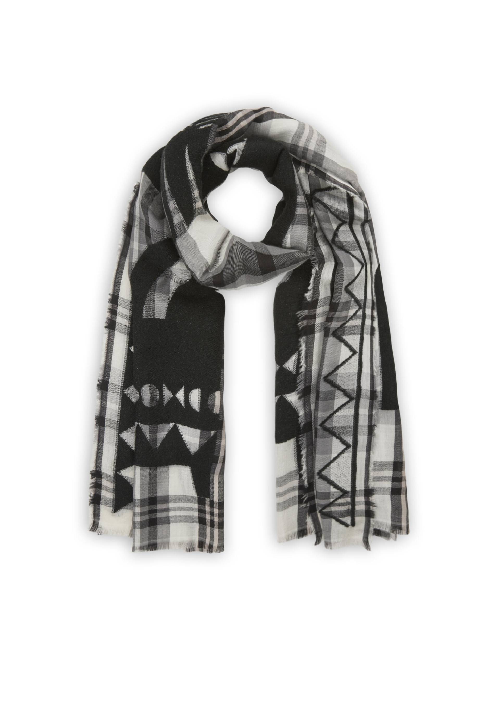 Premium Schal aus Woll-Baumwoll-Mischung mit Karomuster und stilisierten Tieren grau - Gr. - one size von Codello Lifestyle Accessories GmbH