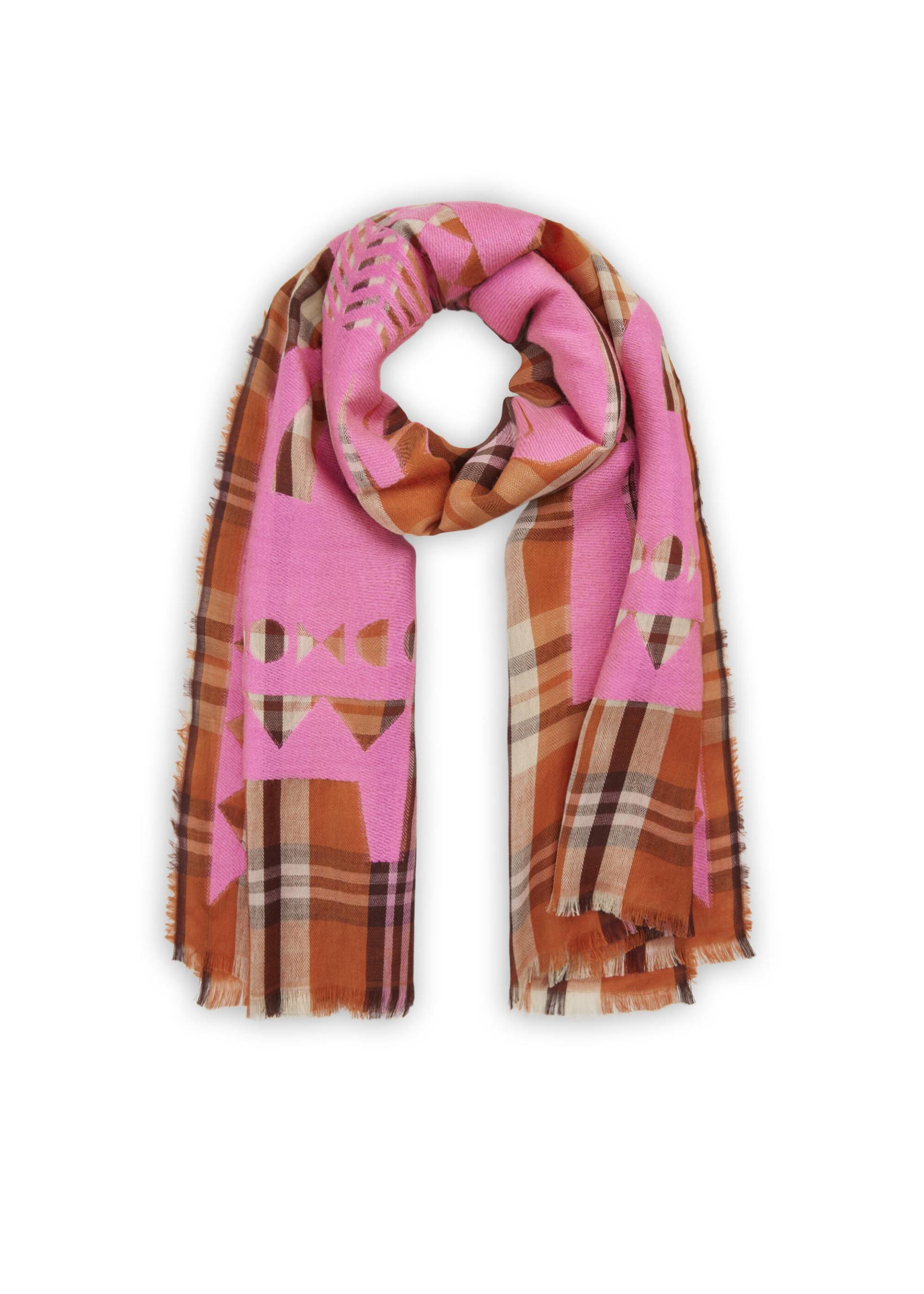 Premium Schal aus Woll-Baumwoll-Mischung mit Karomuster und stilisierten Tieren orange - Gr. - one size von Codello Lifestyle Accessories GmbH