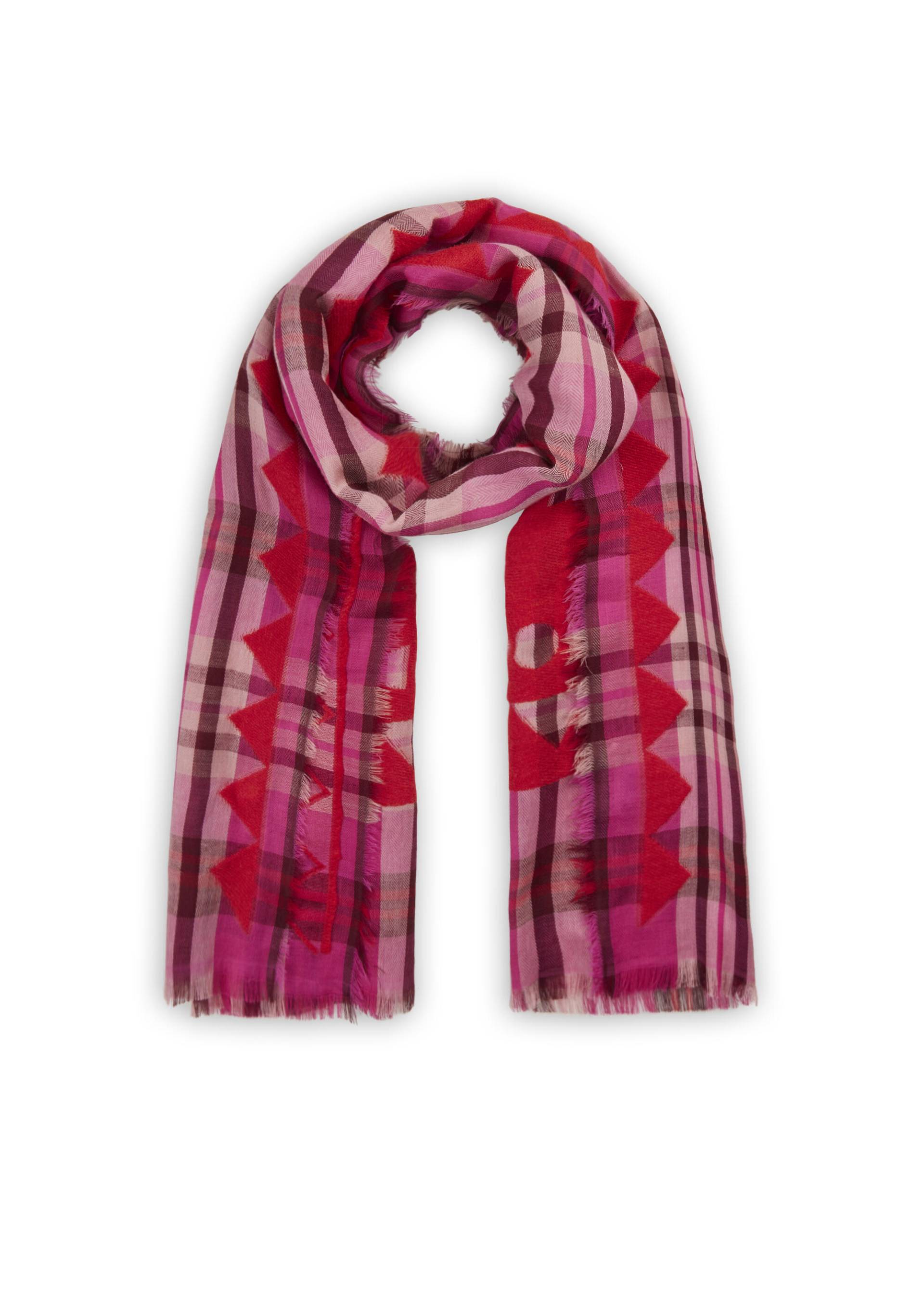 Premium Schal aus Woll-Baumwoll-Mischung mit Karomuster und stilisierten Tieren pink - Gr. - one size von Codello Lifestyle Accessories GmbH