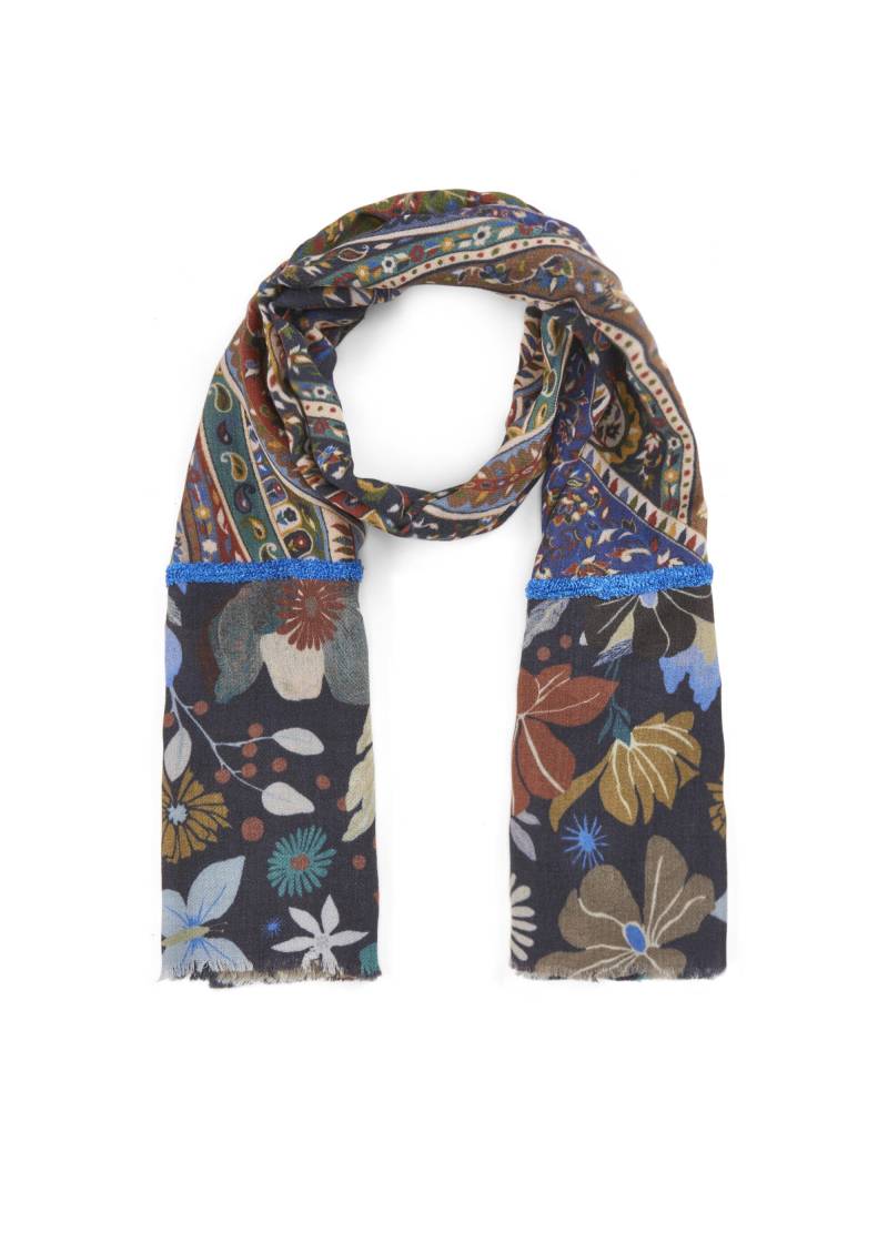 Premium Schal aus Wollmischung mit appliziertem Zierband und Paisleymuster blau - Gr. - one size von Codello Lifestyle Accessories GmbH