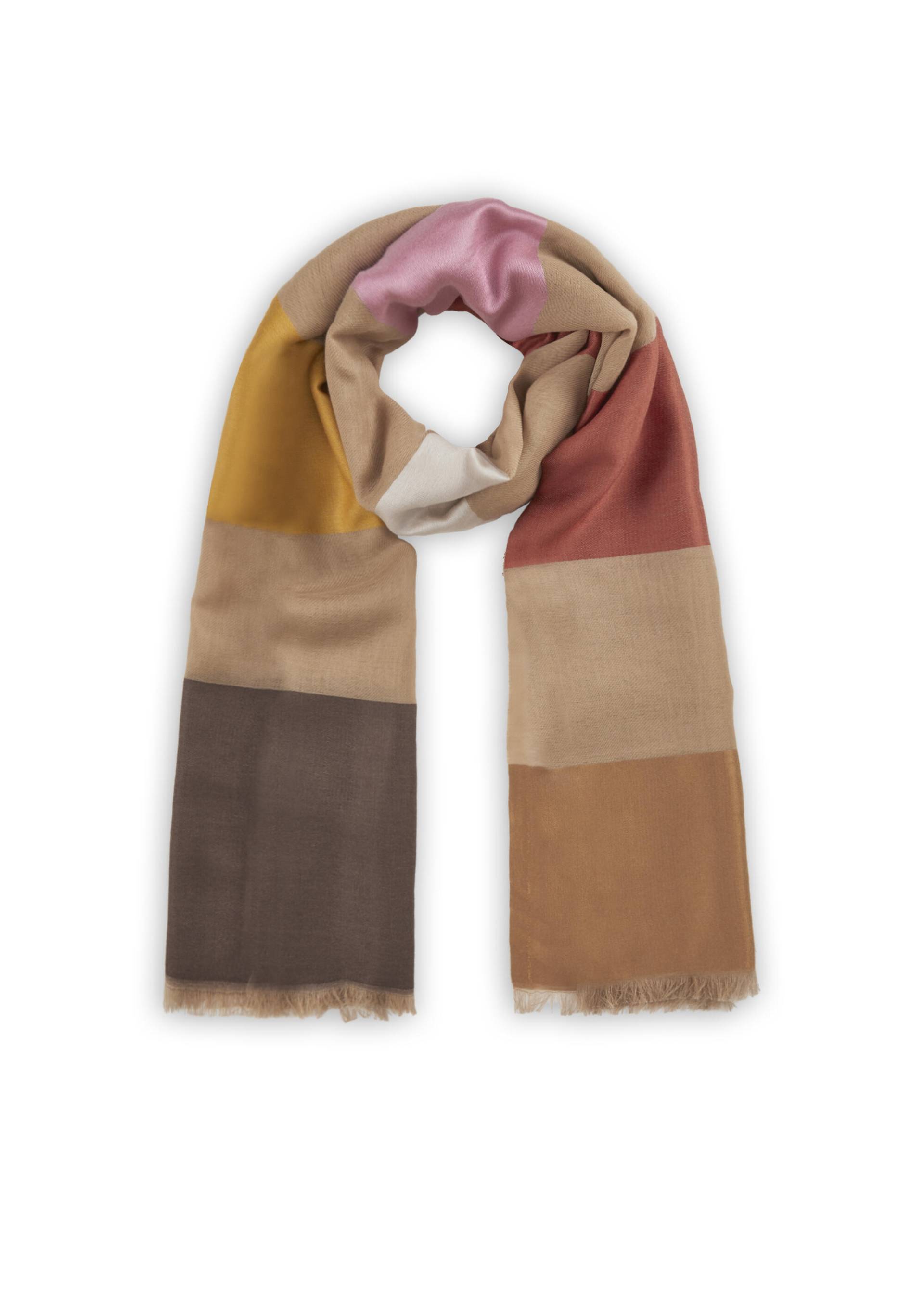 Schal aus Woll-Baumwoll-Mischung mit gewebten Blockstreifen braun - Gr. - one size von Codello Lifestyle Accessories GmbH