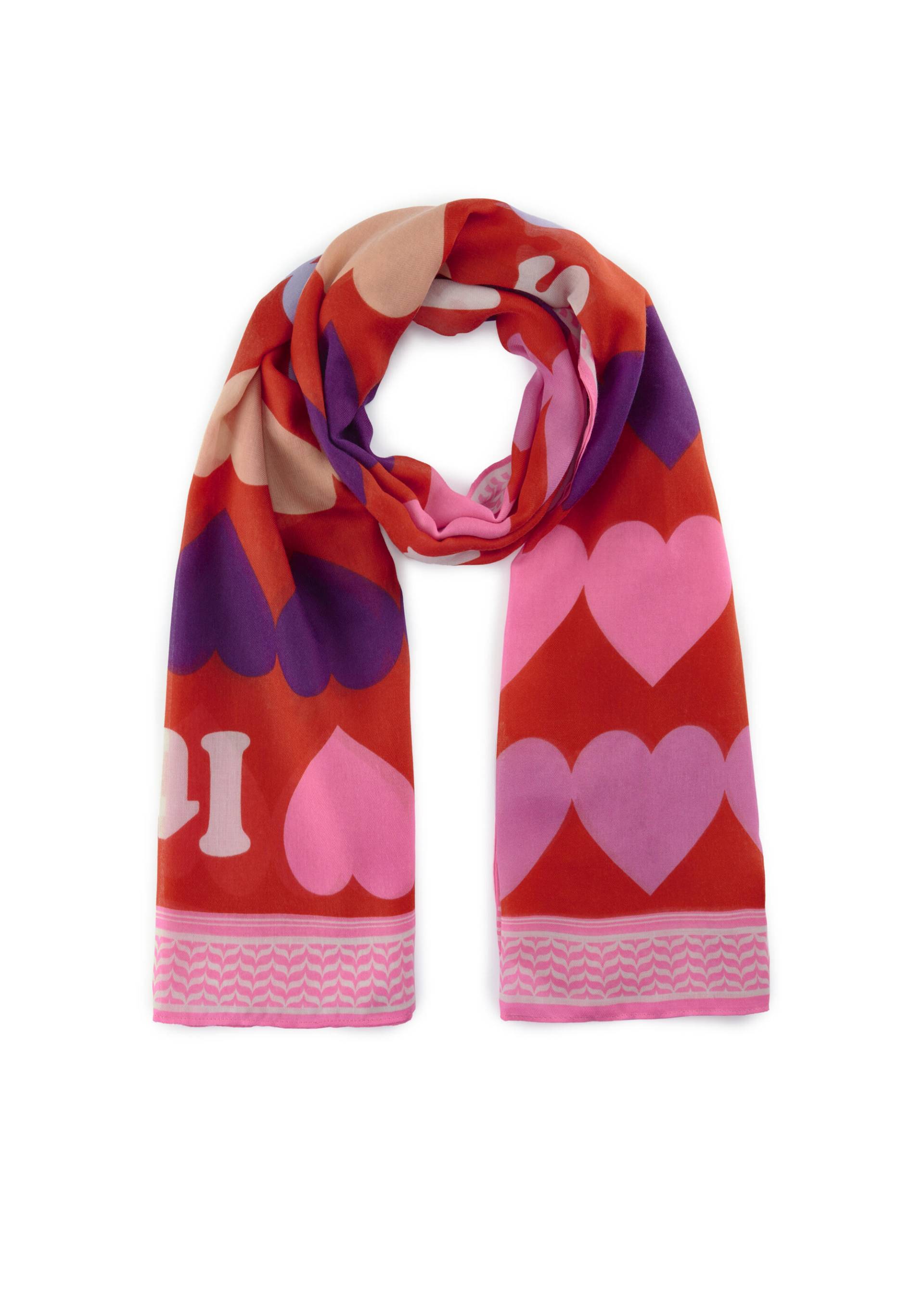 Schal aus recyceltem Polyester mit Herz-Muster und Schriftzug rot - Gr. - one size von Codello Lifestyle Accessories GmbH
