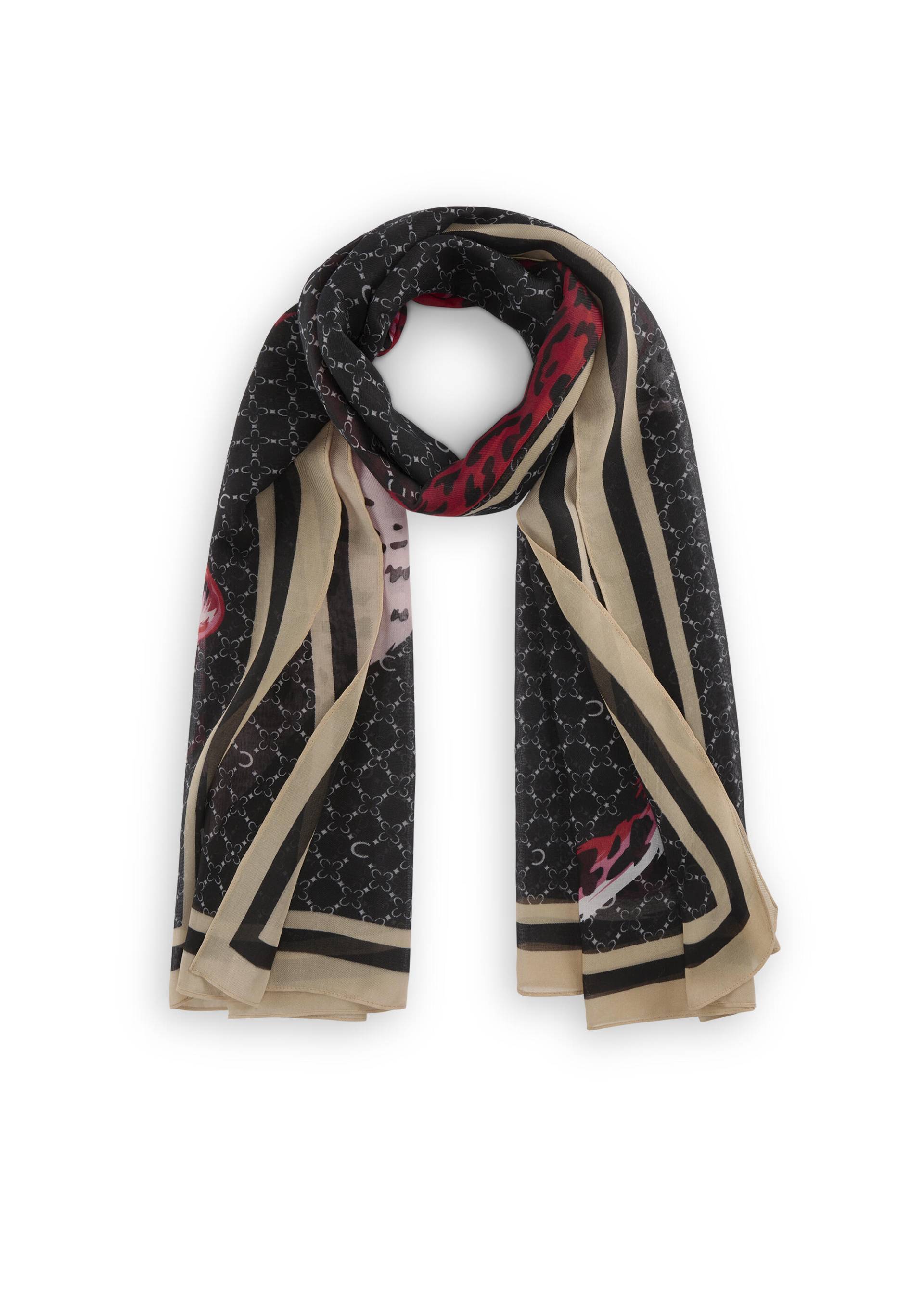 Schal aus recyceltem Polyester mit Monogramm-Muster und Leopard schwarz - Gr. - one size von Codello Lifestyle Accessories GmbH