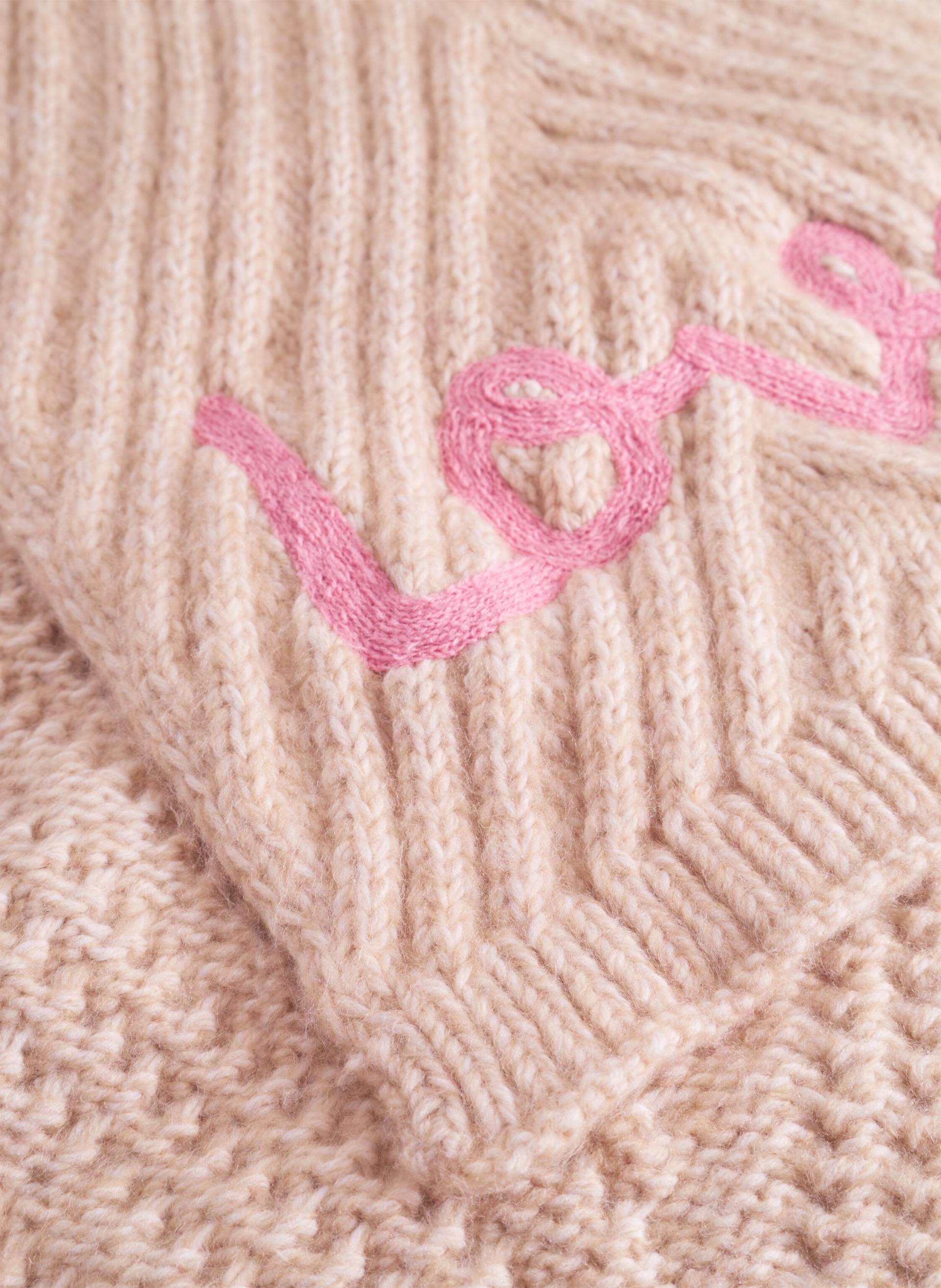 Schal aus weicher Wollmischung mit Zopfmuster und LOVE-Stickerei beige - Gr. - one size von Codello Lifestyle Accessories GmbH