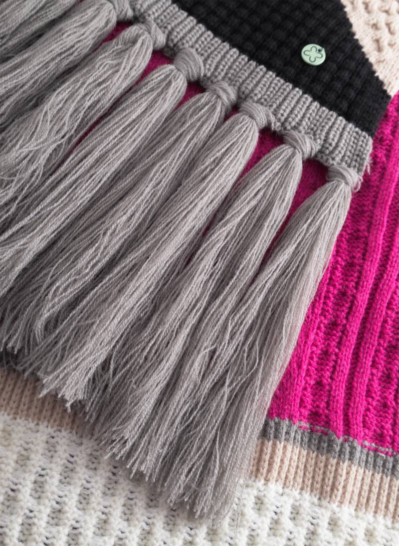 XXL-gestrickter Schal aus weicher Wollmischung mit auffälligen Fransen und graphischem Muster pink - Gr. - one size von Codello Lifestyle Accessories GmbH