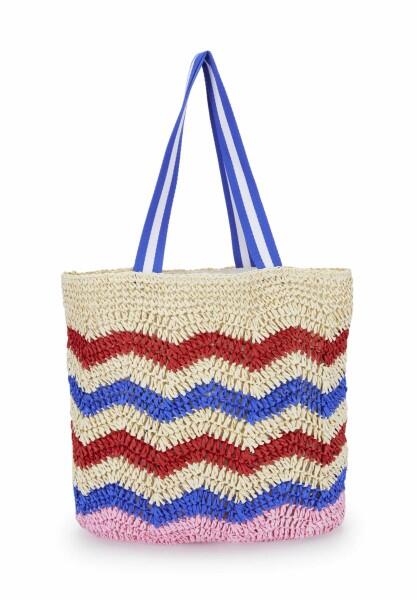 Codello - Codello Shopper, Basttasche Zickzack, Beige-Blau-Rosa von Codello