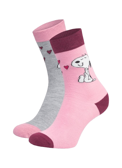 Codello - Codello X Peanuts 2 Paar Snoopy Socken mit Herzchen, Pink-Grau von Codello