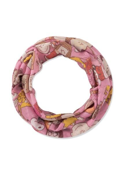 Codello - Codello X Peanuts luftiger Loop-Schal mit Peanuts-Motiven, Pink-Mehrfarbig von Codello