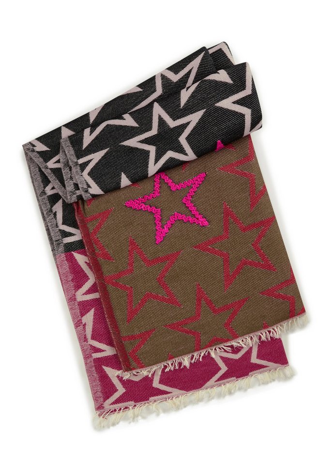 Codello Schal Codello Damen Schal mit Stern-Muster beidseitig tragbar, Fransenkante von Codello