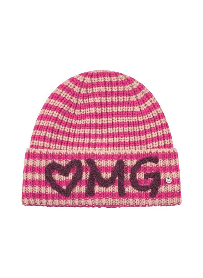 Codello Strickmütze Codello Mütze mit gestricktem Streifenmuster und OMG-Patches Farbige OMG-Stickerei als stylishes Detail von Codello