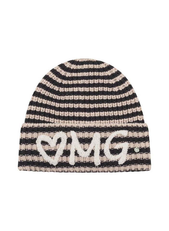 Codello Strickmütze Codello Mütze mit gestricktem Streifenmuster und OMG-Patches Farbige OMG-Stickerei als stylishes Detail von Codello